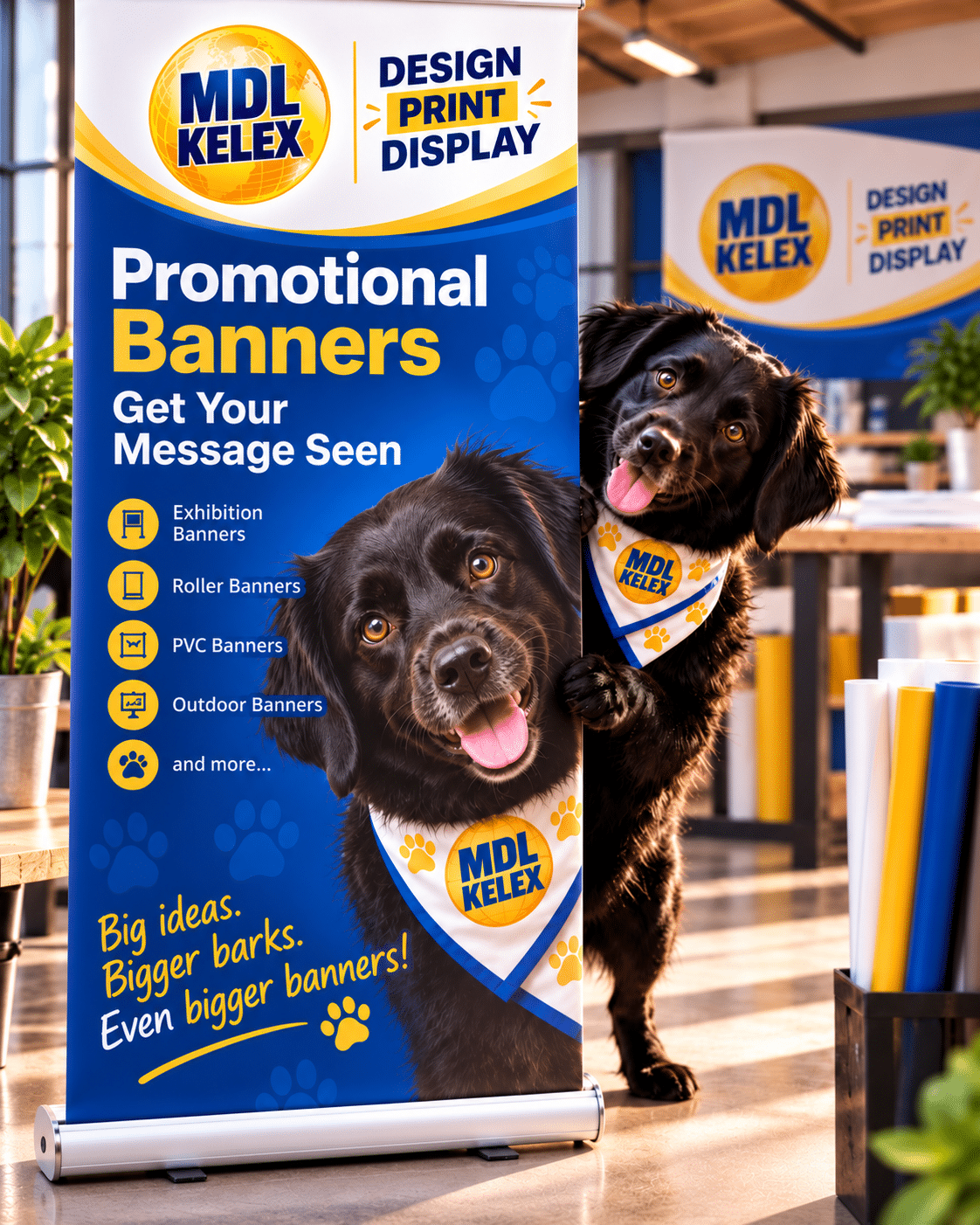 MDL Kelex Promotional Banners with Dog Mascot Promotional Banners